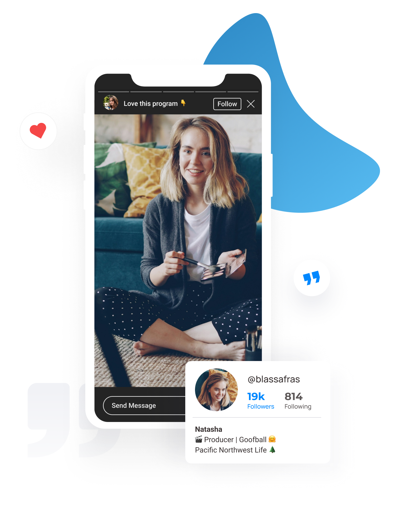 Content creator featured on a mobile phone mockup